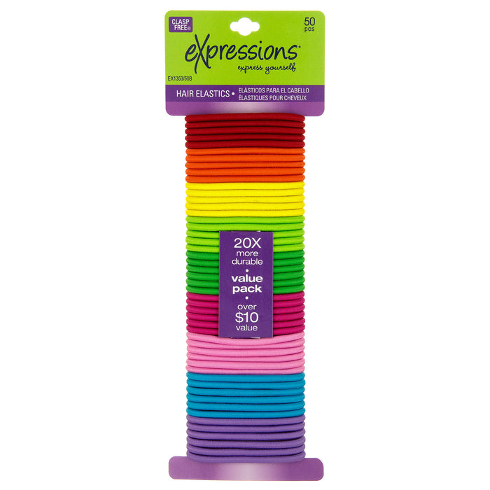 Expressions 50-Piece Clasp Free Hair Elastics In Bright Colors - Item #EX1353/50B
