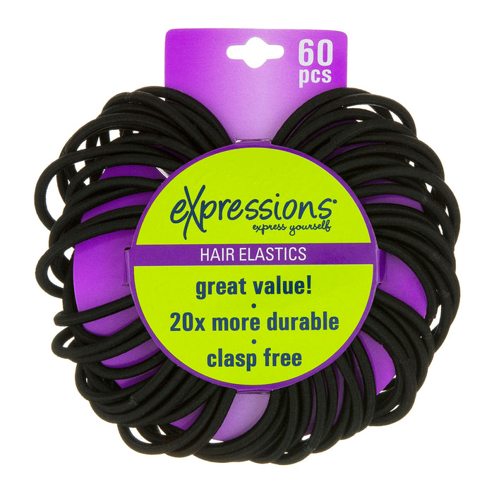 Expressions 60-Piece Clasp Free Durable Hair Elastics in Black - Item #EX138/60BK