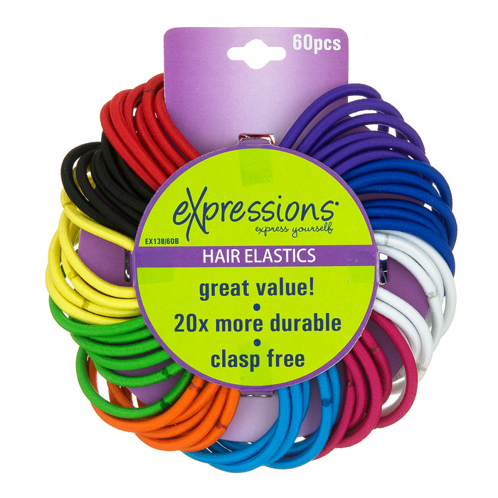 Expressions 60-Piece Clasp Free Durable Hair Elastics in Bright Colors - Item #EX138/60B