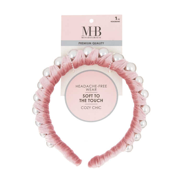 MHB Must-Have-Beauty Luxe Headbands - Velvet Wrapped Pearl - Item #TSH1104