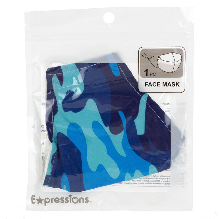 Expressions 3-Layer Protective Face Mask – Men’s CAMO Patterned Adjustable Face Covering - Item #ANW18153