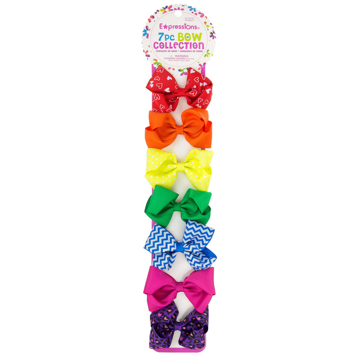 Expressions 7PC Grosgrain Bow Clip Collection - Bright Colors - Item #EX1376/7B