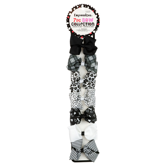 Expressions 7PC Grosgrain Bow Clip Collection - Assorted Black & White Styles - Item #EX1459/7BW