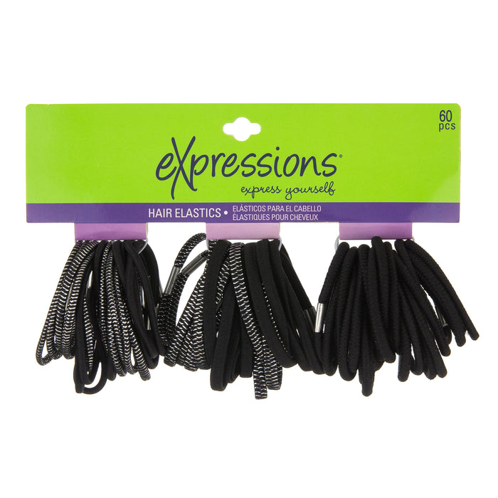 Expressions 60-Piece Hair Elastics in Black & Glitter Stripe - Item #EX601/60K