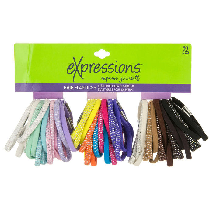 Expressions 60-Piece Hair Elastics in Assorted Colors & Glitter Stripe - Item #EX601/60