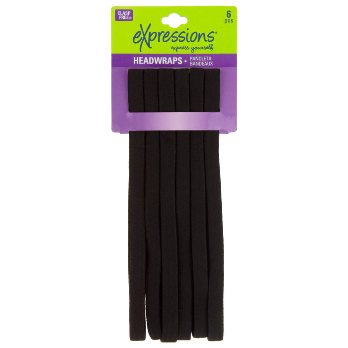 Expressions 6-Pack Clasp-Free Headbands In Black - Item #EX748/6K