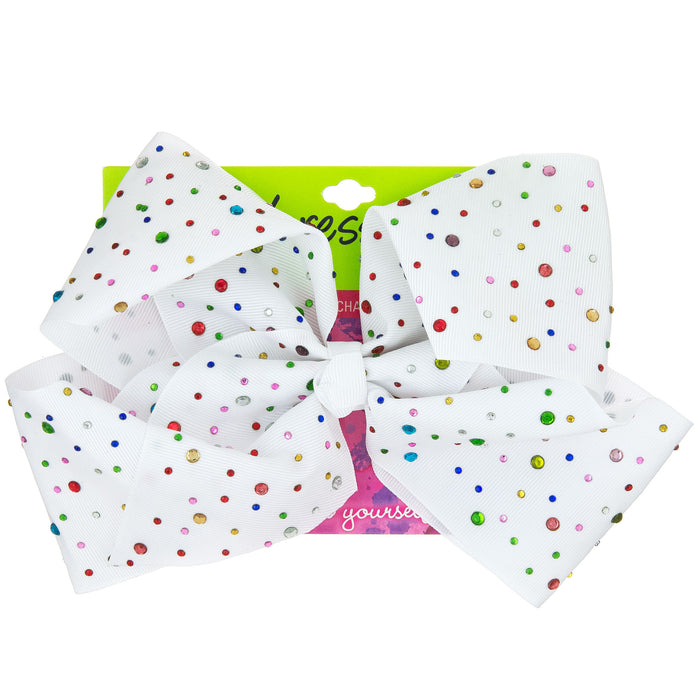 Expressions Girl White Hairbow w/ Multi-Colored Rhinestones - Item #EXJ23950
