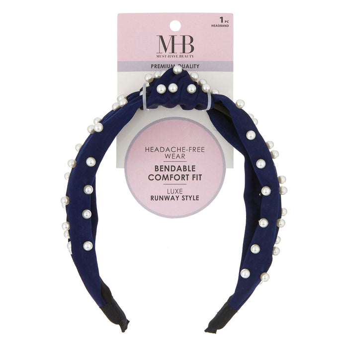 MHB Must-Have-Beauty Luxe Headbands - Satin Pearl Turban Knot - Item #TSH1102