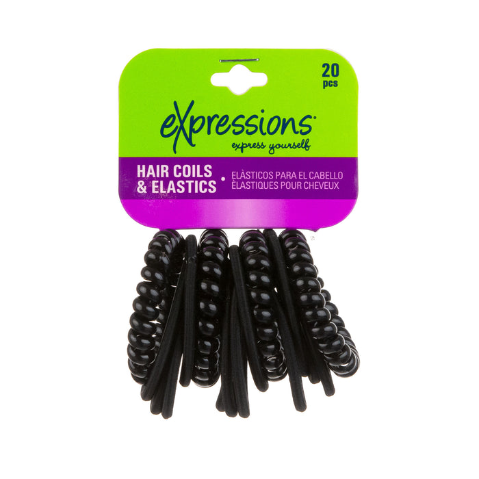 Expressions 20-Piece Hair Coils & Elastics in Black - Item #TSV1014/20K