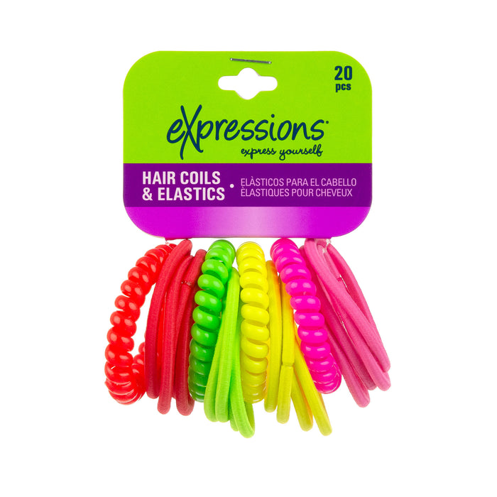 Expressions 20-Piece Hair Coils & Elastics in Neon Colors - Item #TSV1014/20N