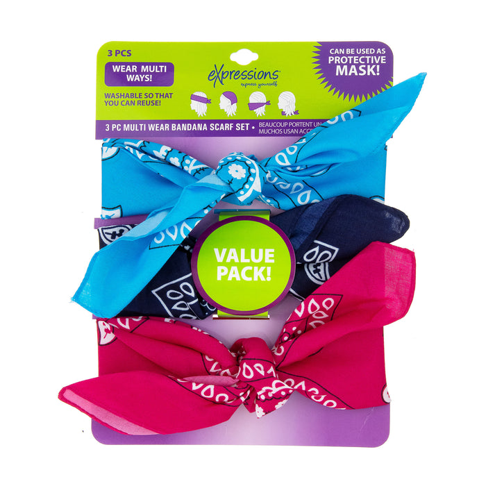 Expressions 3-Pack Multi-Wear Bandana Scarves in Assorted Colors - Item #TSW1128/3